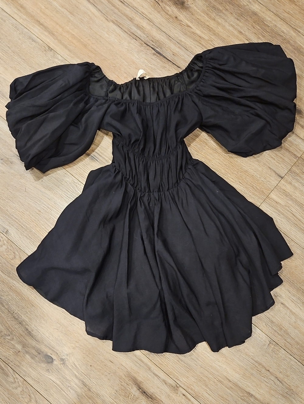 Altard State Black Puff Sleeve Boho Cottagecore  Smocked Waist Mini Dress Xs